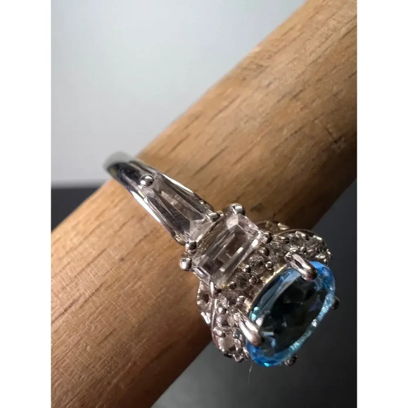 Blue and white topaz sterling silver halo ring size 9 - Picture 11 of 11